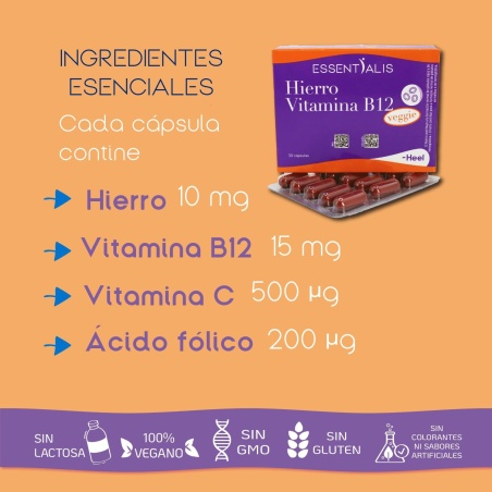 Essentialis Hierro Vitamina B12 Veggie 30 Cápsulas