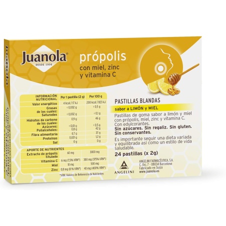 Juanola Própolis con Miel, Zinc y Vitamina C 24 pastillas blandas |...