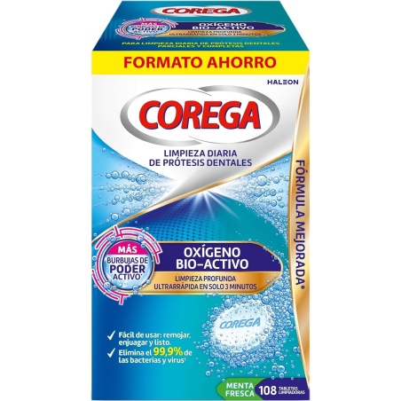 Corega Oxígeno Bio-Activo 108 tabletas limpiadoras | Higiene | Farm...