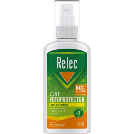 Relec Repelente 2 en 1 fotoprotector con Citronela SPF50 100 ml | M...