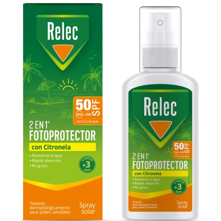 Relec Repelente 2 en 1 fotoprotector con Citronela SPF50 100 ml | M...
