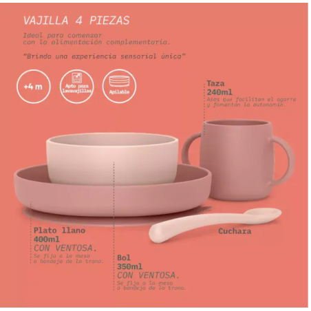 Suavinex Vajilla infantil SiliconaTonos Rosas (Soft colour) | Bebé ...