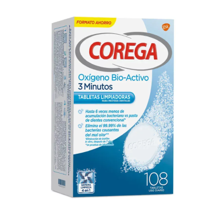Corega Oxígeno Bio-Activo 108 tabletas limpiadoras | Higiene | Farm...