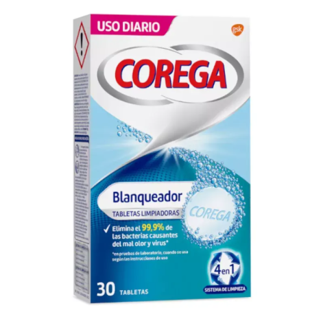 Corega Blanqueador 30 Tabletas limpiadoras