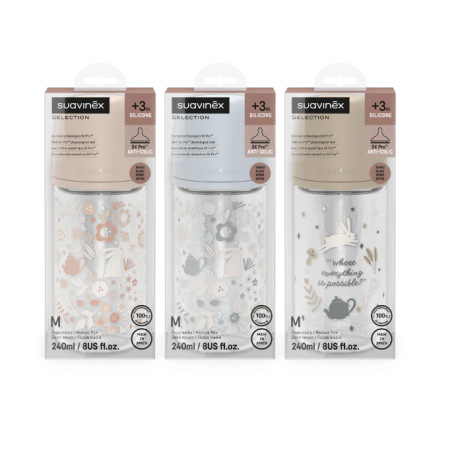 Suavinex Biberón Vidrio 240 ml +3 m Tetina fisiológica SX PRO "Prem...